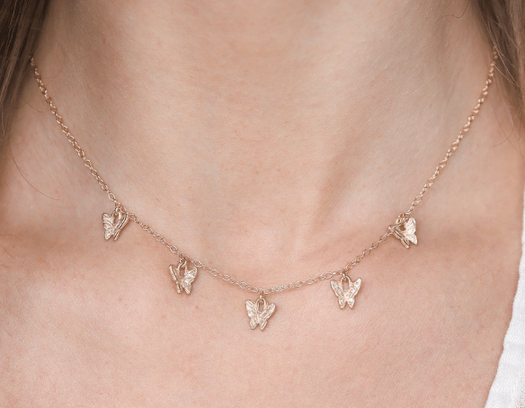 Image of 14 kt and 5 Pave Diamond Butterflies Necklace