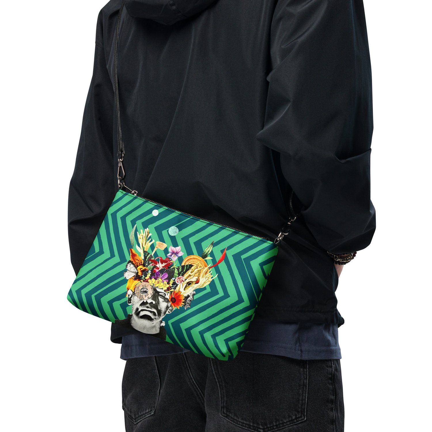 Image of Frankenflower - Green ZigZag - Crossbody Bag - Crossover Purse