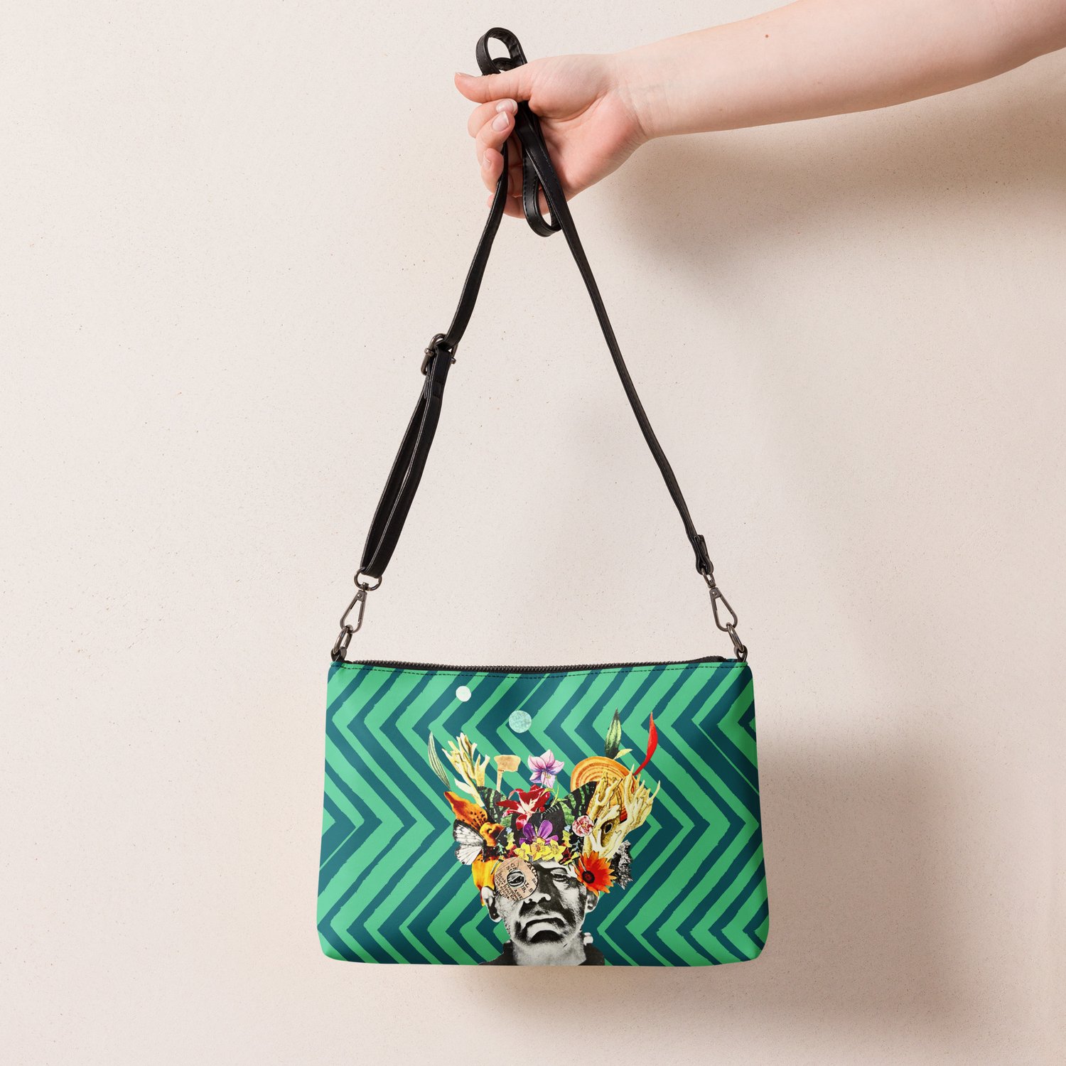 Image of Frankenflower - Green ZigZag - Crossbody Bag - Crossover Purse