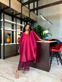 Image 1 of RYGYNA SHORT KAFTAN WITH MESH SET – BURGUNDY