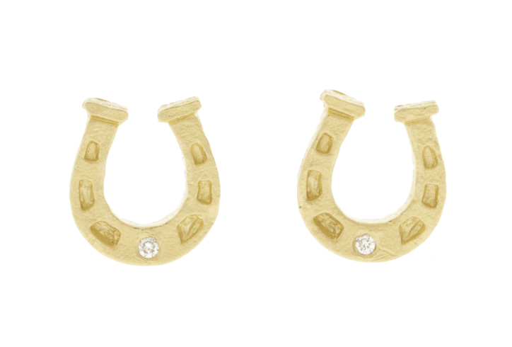 Image of 14 Kt and Diamond Horseshoe Studs