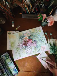 Image 1 of Flower Garden Dreams -Original Watercolor Painting 