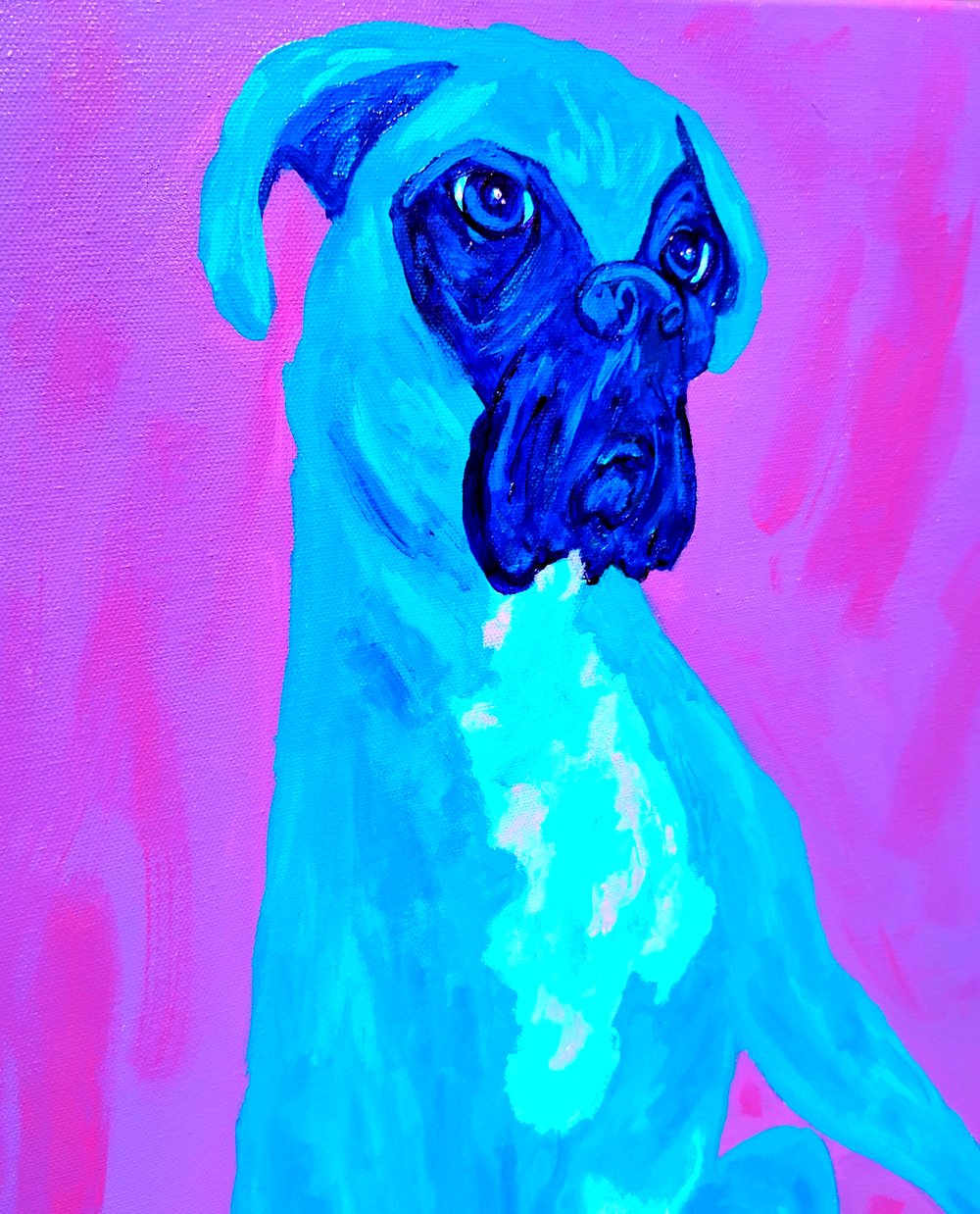 Teal Boxer Sitting on Purple 18x24