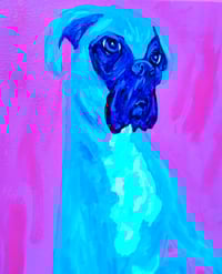 Image 2 of Teal Boxer Sitting on Purple