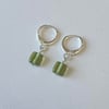 green glass squares silver huggie hoop earrings