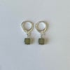 green glass squares silver huggie hoop earrings