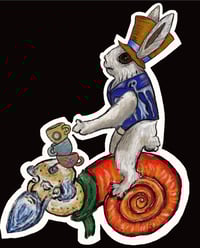 Mad Hatter Rabbit Going for a Ride Sticker