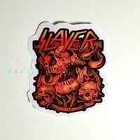 Image 1 of Slayer Red Demon Skull And Other Skulls Matte Vinyl Sticker