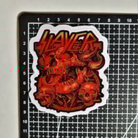 Image 2 of Slayer Red Demon Skull And Other Skulls Matte Vinyl Sticker