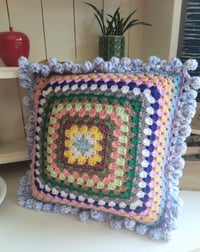 Image 2 of Happy Scrappy Granny Square Bobble Cushion