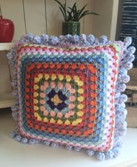 Image 1 of Happy Scrappy Granny Square Bobble Cushion