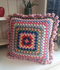 Image 1 of Happy Scrappy Cushion Granny Square Bobble Border