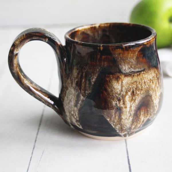 Image of Handmade Mug with Dripping Brown and Toasted Marshmallow Glaze, Made in USA