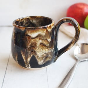 Image of Handmade Mug with Dripping Brown and Toasted Marshmallow Glaze, Made in USA