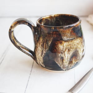 Image of Handmade Mug with Dripping Brown and Toasted Marshmallow Glaze, Made in USA