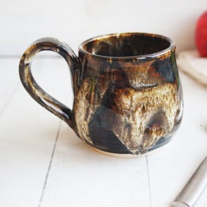 Image of Handmade Mug with Dripping Brown and Toasted Marshmallow Glaze, Made in USA