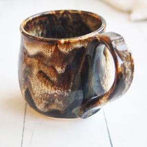 Image of Handmade Mug with Dripping Brown and Toasted Marshmallow Glaze, Made in USA