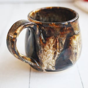 Image of Handmade Mug with Dripping Brown and Toasted Marshmallow Glaze, Made in USA