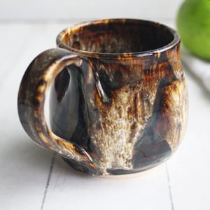 Image of Handmade Mug with Dripping Brown and Toasted Marshmallow Glaze, Made in USA