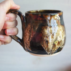 Image of Handmade Mug with Dripping Brown and Toasted Marshmallow Glaze, Made in USA