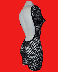 Image 2 of The VILMA backless bodysuit in black fishnet