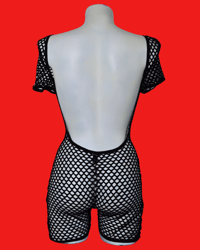 Image 4 of The VILMA backless bodysuit in black fishnet