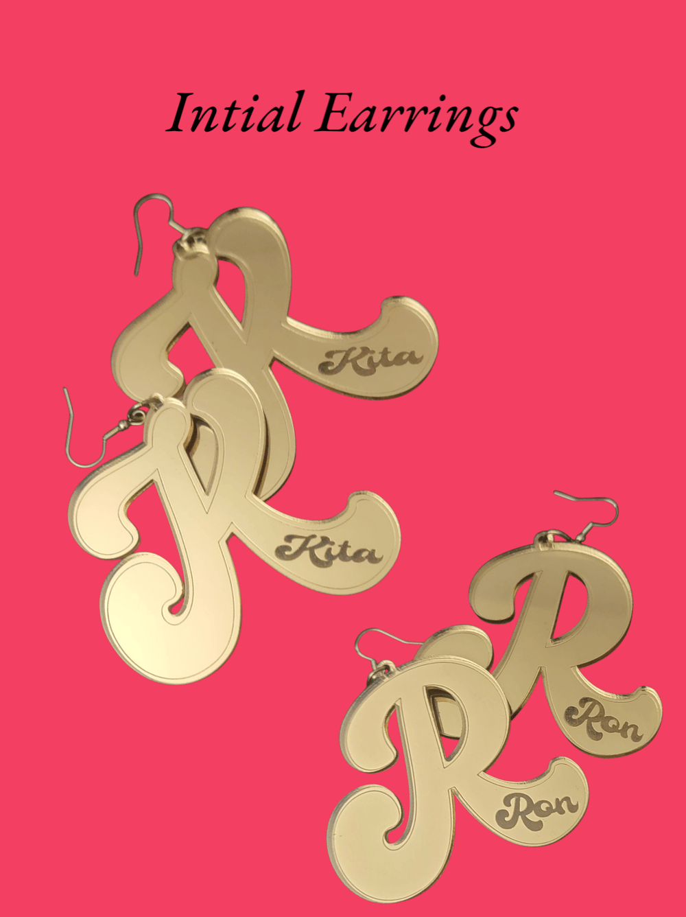 Image of Personalized Intial Letter Earrings with engraved name 