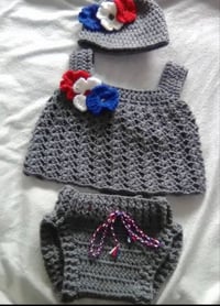 Crocheted 3- piece 6m-9m  outfit 100% customizable 