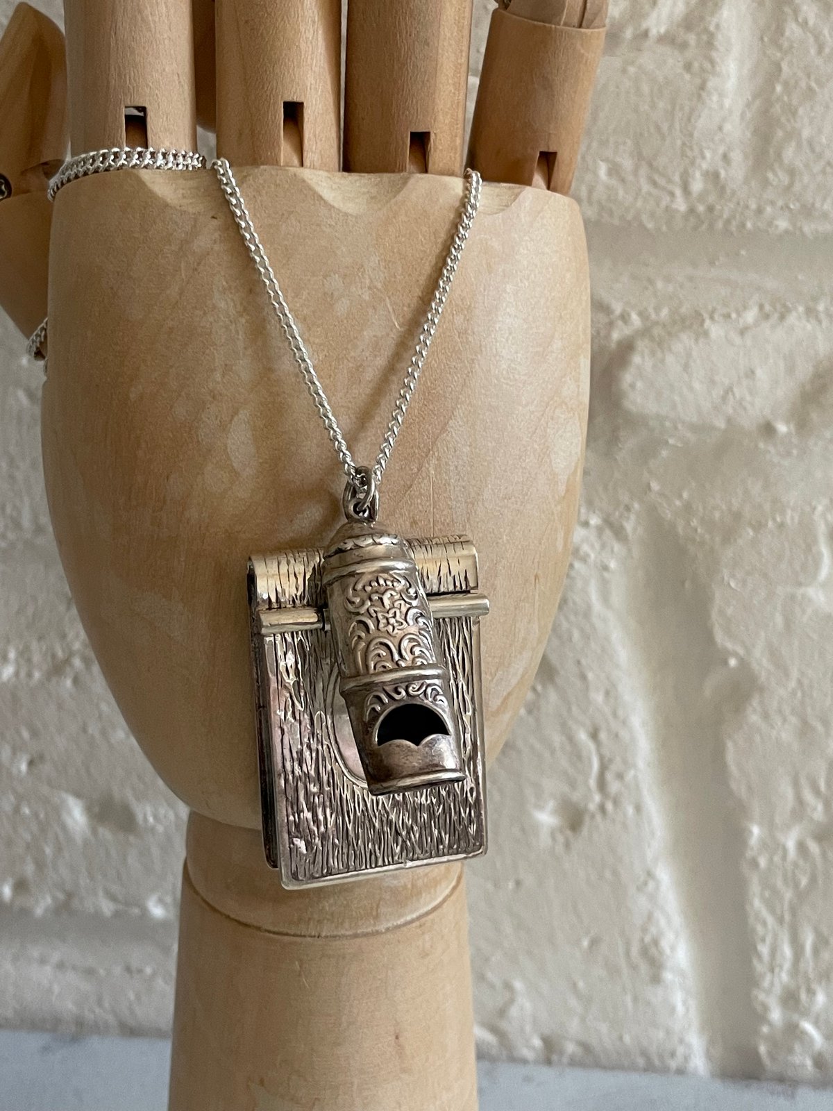 Image of Necklace  with vintage Sterling silver vesta box & working whistle 
