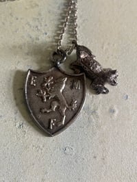 Image 1 of Vintage silver charm necklace sheild & leopard 