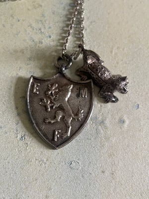 Image of Vintage silver charm necklace sheild & leopard 