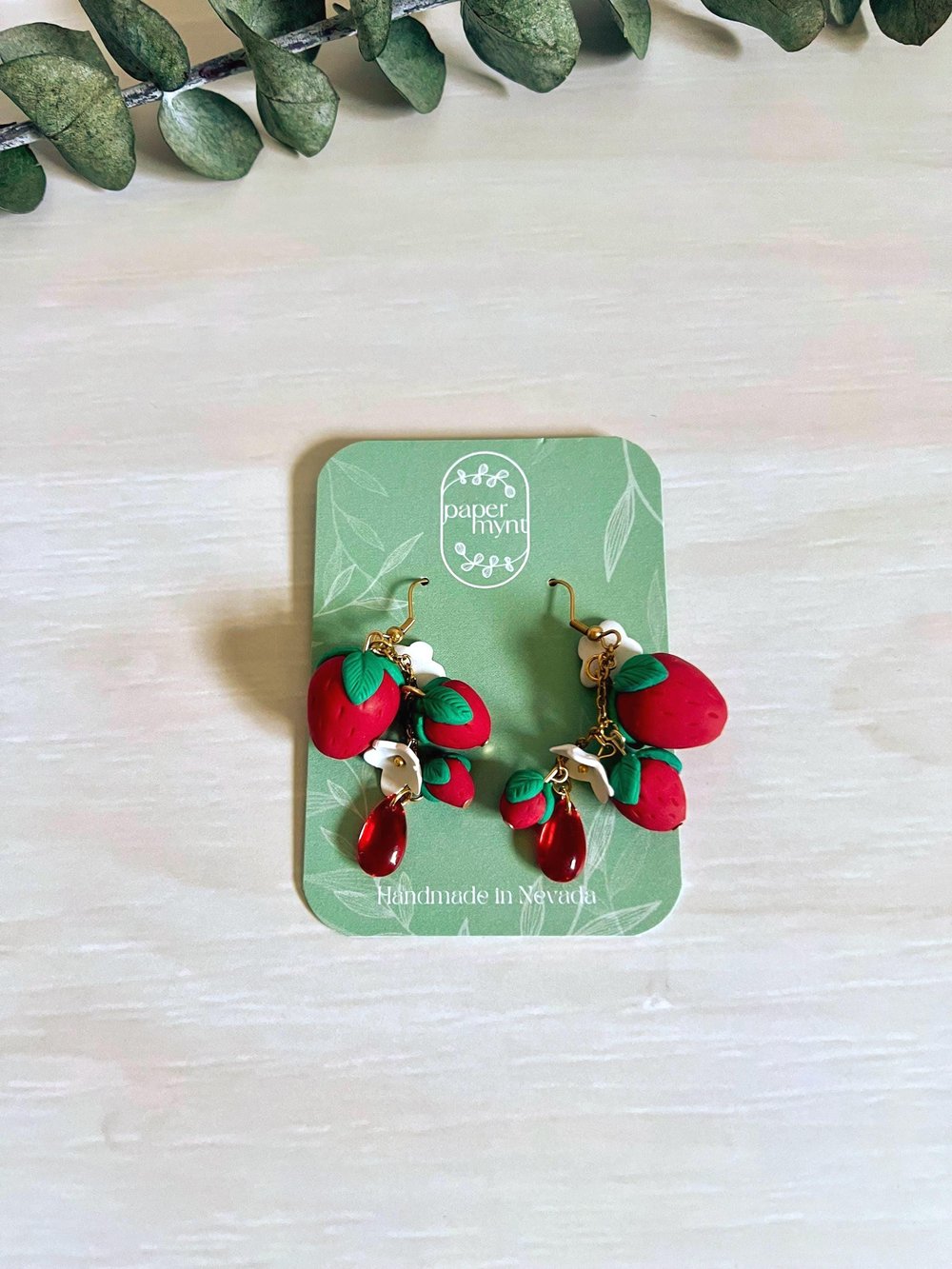 Image of Strawberry Drop Polymer Clay Earrings