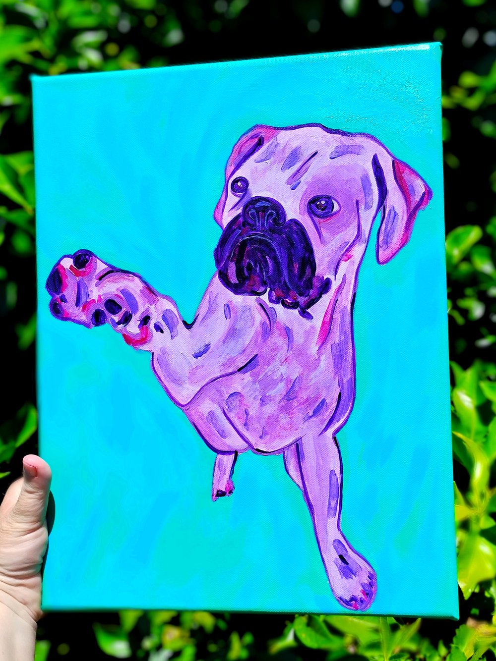 Purple Boxer Pawing Bluegrass Green 12x16