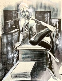 Image 1 of Spider-Gwen Rooftop Reverie – 11x14 Ink Wash Original