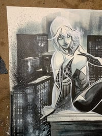 Image 4 of Spider-Gwen Rooftop Reverie – 11x14 Ink Wash Original