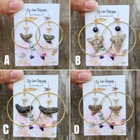 Image 2 of Hoop Fossilized Shark Tooth Earrings | Fossilized Shark Tooth and Pearl Hoops