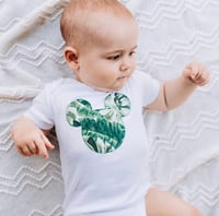 Image 1 of Palm Leaves Mouse Baby Bodysuit Greenery Baby Top 