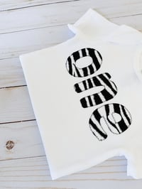 Image 2 of Zebra Print First Birthday “One” Baby Bodysuit Neutral Boy Girl Party Top