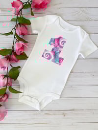 Image 2 of Tie Dye First Birthday Baby Bodysuit Pink Baby Girl’s Party Top