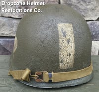 Image 7 of WWII M2 Airborne Helmet 502nd PIR & Westinghouse Paratrooper Liner. Captain. Net & scrim.