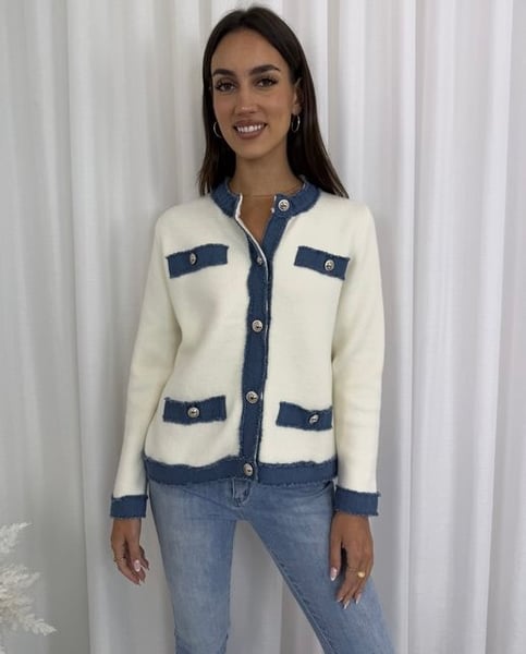 Image of Demin Detail Cardi - cream