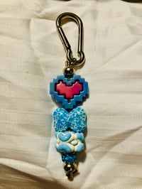 Hearts in blue and white keychain