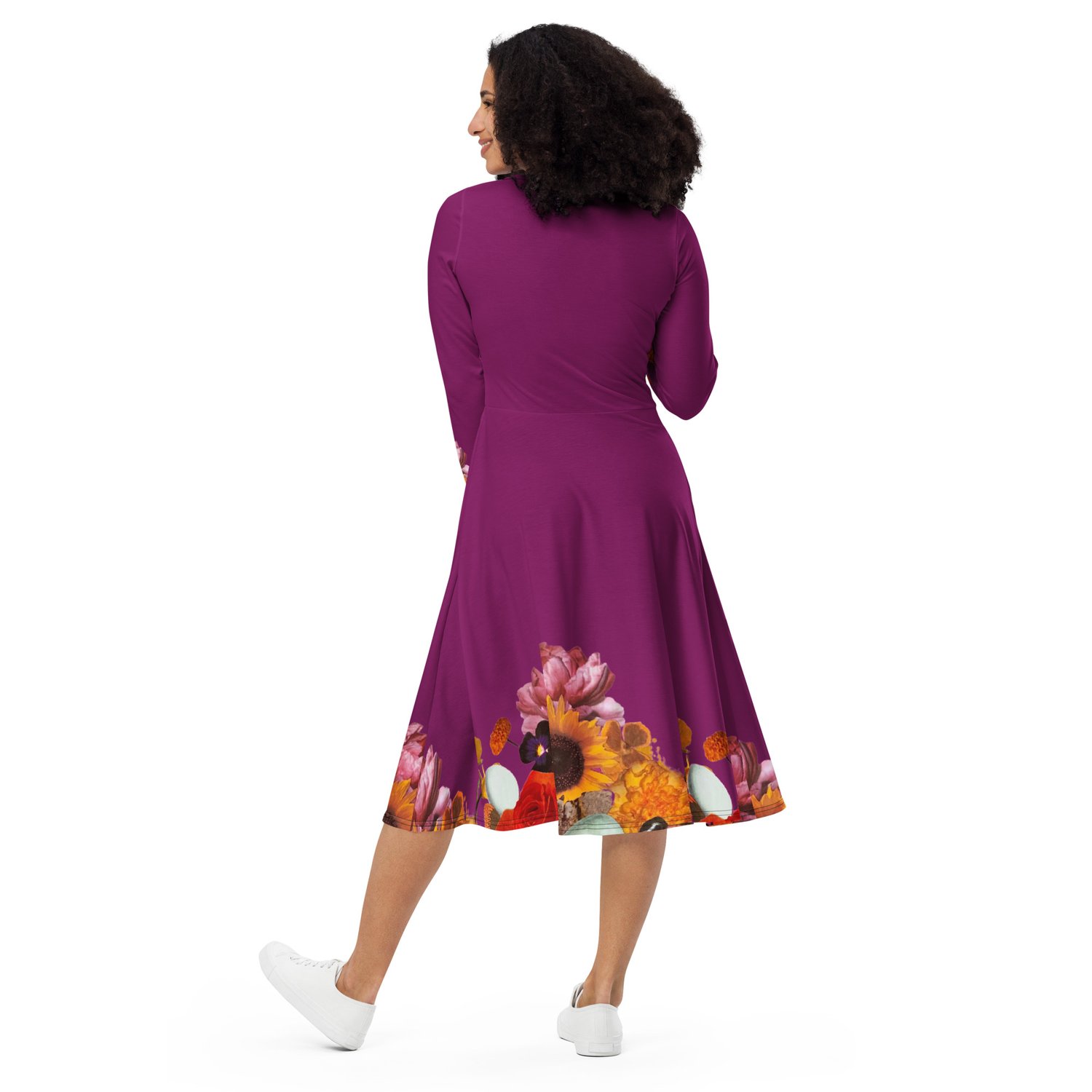 Image of She Doesn't Let Life Drag Her Down -  All Over Print - Long Sleeve Dress With Pockets