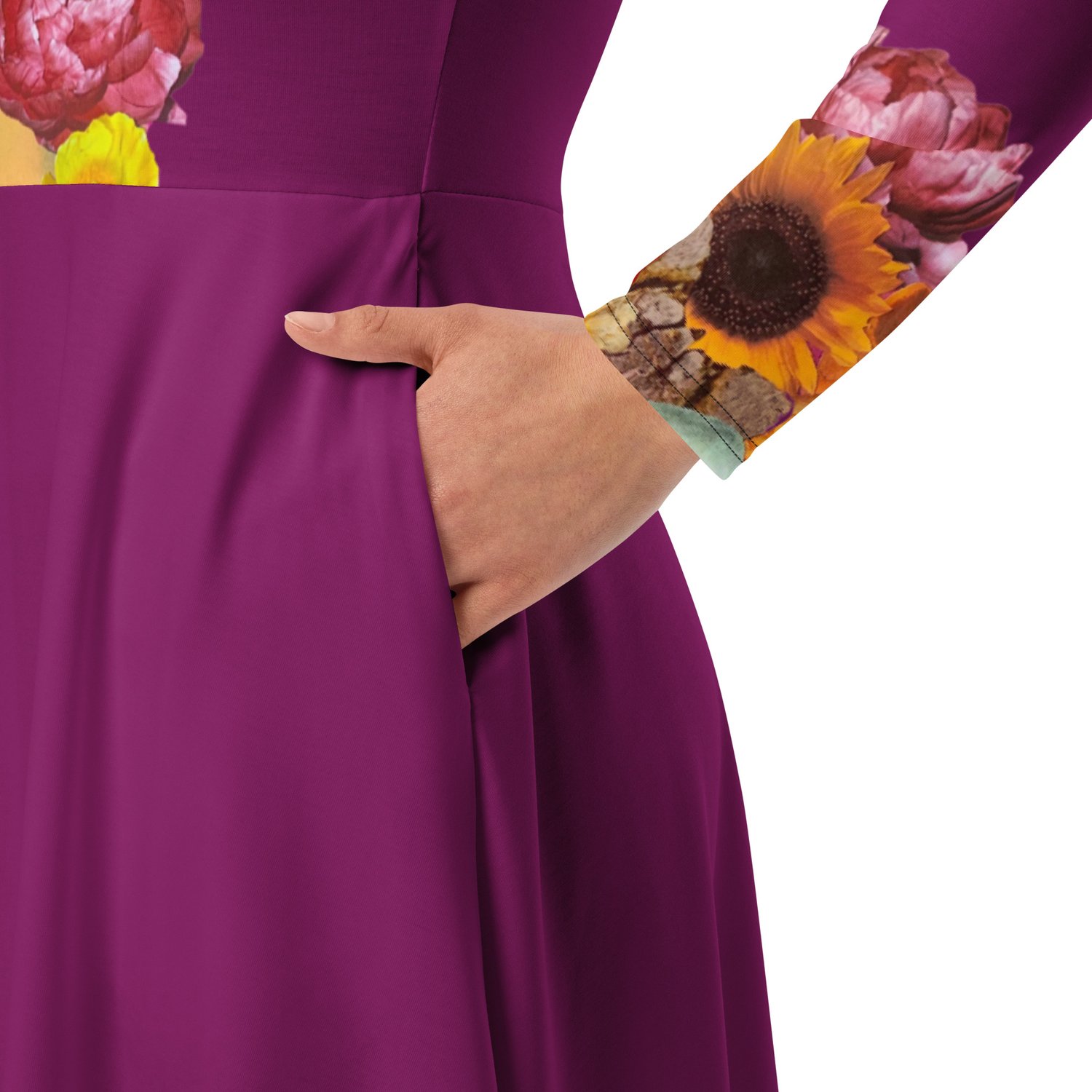 Image of She Doesn't Let Life Drag Her Down -  All Over Print - Long Sleeve Dress With Pockets