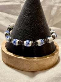 Image 1 of Blue and white ceramic bead bracelet