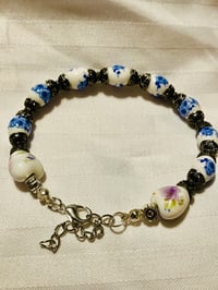 Image 2 of Blue and white ceramic bead bracelet