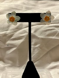 Image 1 of Large flower stud earrings in orange