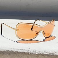 Image 4 of Chanel Gold-Tone Orange Shield Sunglasses