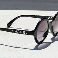 Image 1 of Chanel Black Round Logo Arm Sunglasses