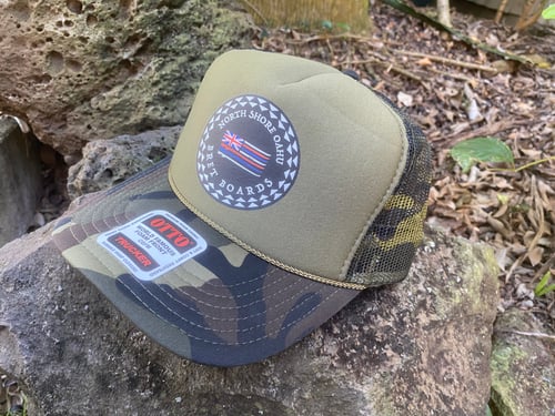 Image of Bret Boards Beige Green Camo Trucker